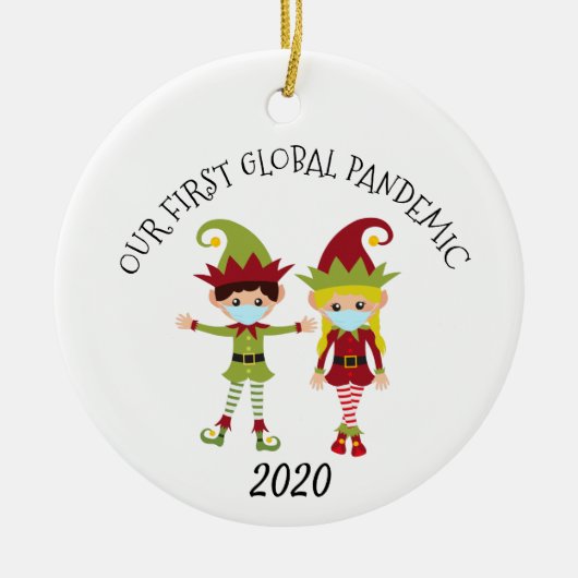 Onze eerste Global Pandemic Elf 2020 Blonde Keramisch Ornament (Voorkant)