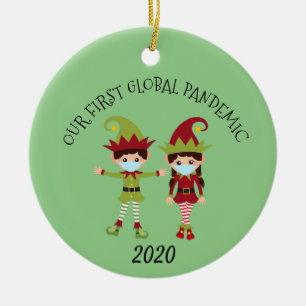 Onze eerste Global Pandemic Elf 2020 Met Naam Keramisch Ornament