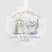Onze eerste Halloween als Mr & Mrs Jubileum Ornament (achterkant)