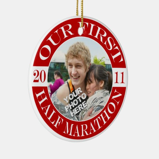 Onze eerste halve marathon - 2011 keramisch ornament (Rechts)