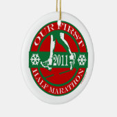 Onze eerste halve marathon - 2011 keramisch ornament (Rechts)