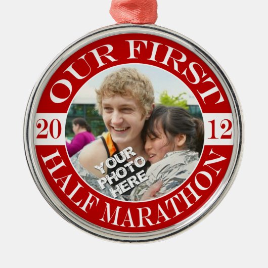 Onze eerste halve marathon - 2012 metalen ornament (Voorkant)