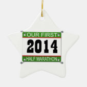 Onze eerste halve marathonversiering - 2014 keramisch ornament (Voorkant)