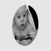 Onze eerste handgeschreven foto voor kerstouders ornament (voorkant)