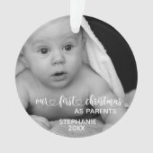 Onze eerste handgeschreven foto voor kerstouders ornament (voorkant)