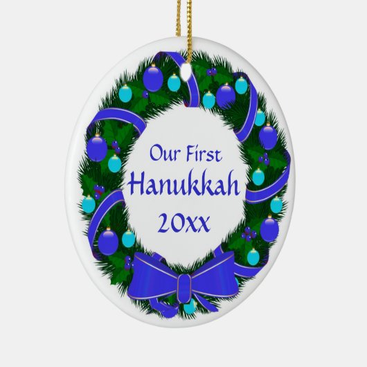 Onze eerste hanukkah-jaar met grote versiering keramisch ornament (Rechts)