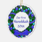 Onze eerste hanukkah-jaar met grote versiering keramisch ornament (Links)