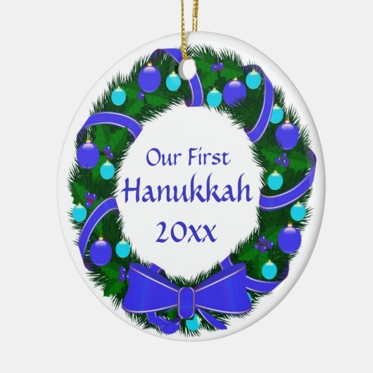 Onze eerste hanukkah-jaar met grote versiering keramisch ornament (Links)