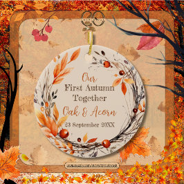 Onze Eerste Herfst Samen: Naam & Datum Herfstkrans Keramisch Ornament
