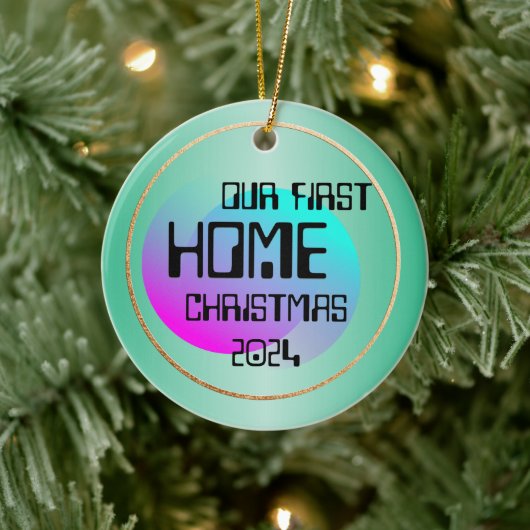Onze eerste home quote digitale moderne cyber keramisch ornament (Boom)