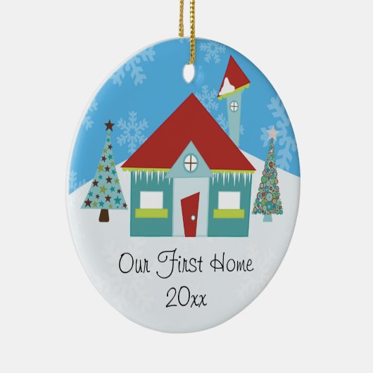 Onze Eerste Huis Kerstmis Keramisch Ornament (Rechts)