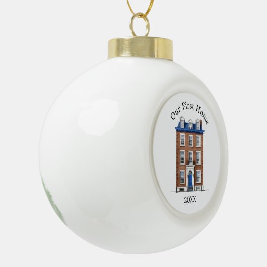 Onze eerste huis koloniale bakstenen herenhuis bla keramische bal ornament (Links)