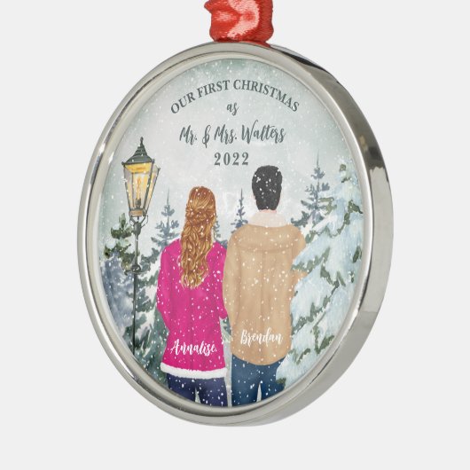 Onze eerste huwelijkskerst metalen ornament (Links)