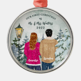 Onze eerste huwelijkskerst metalen ornament