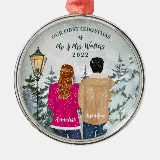 Onze eerste huwelijkskerst metalen ornament (Voorkant)