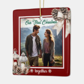 Onze eerste kerst 1 foto Snow Pine Cones Keramisch Ornament (Links)