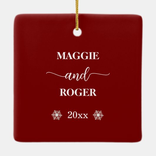 Onze eerste kerst 1 foto Snow Pine Cones Keramisch Ornament (Achterkant)