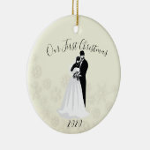 Onze eerste kerst 2020 Face Mask Bride Groom Keramisch Ornament (Rechts)