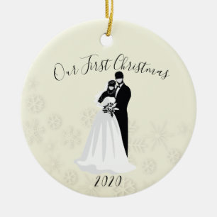 Onze eerste kerst 2020 Face Mask Bride Groom Keramisch Ornament
