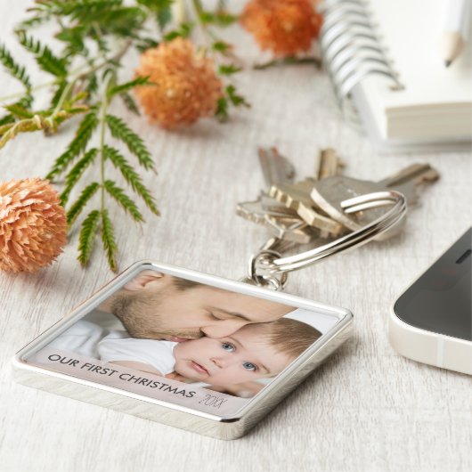 Onze eerste kerst 2024 nieuwe vader en Baby foto Sleutelhanger (Zijkant)