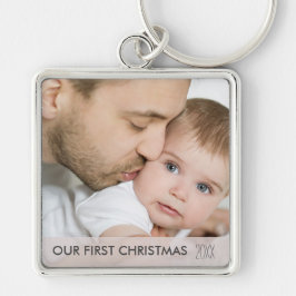 Onze eerste kerst 2024 nieuwe vader en Baby foto Sleutelhanger