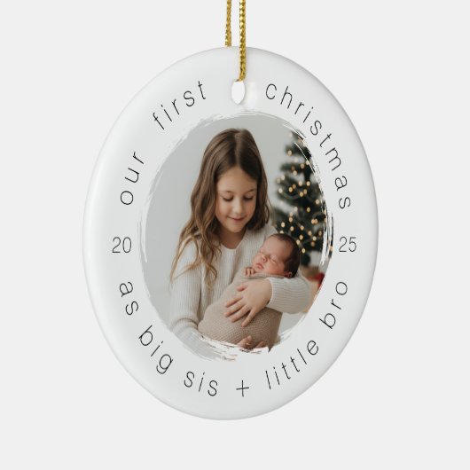 Onze eerste kerst als Big Sister & Bro Simple Keramisch Ornament (Rechts)