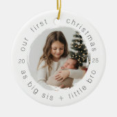Onze eerste kerst als Big Sister & Bro Simple Keramisch Ornament (Voorkant)