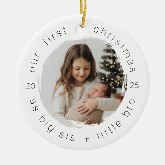Onze eerste kerst als Big Sister & Bro Simple Keramisch Ornament (Voorkant)