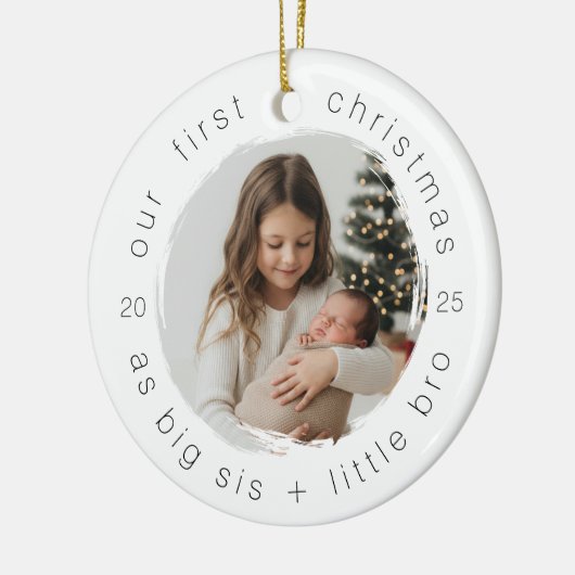 Onze eerste kerst als Big Sister & Bro Simple Keramisch Ornament (Links)