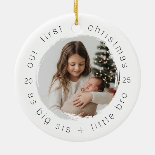 Onze eerste kerst als Big Sister & Bro Simple Keramisch Ornament (Achterkant)