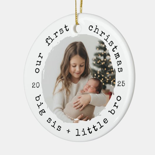 Onze eerste kerst als Big Sister & Broer Foto Keramisch Ornament (Links)