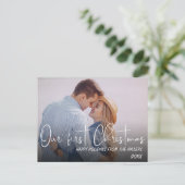 Onze eerste kerst als de heer en mevrouw Prettige  Feestdagenkaart (Staand voorkant)