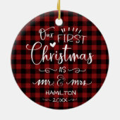 Onze eerste kerst als de heer en mevrouw Rustic Fa Keramisch Ornament (Achterkant)