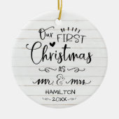 Onze eerste kerst als de heer en mevrouw Rustic Fa Keramisch Ornament (Voorkant)