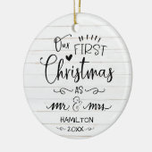 Onze eerste kerst als de heer en mevrouw Rustic Fa Keramisch Ornament (Links)