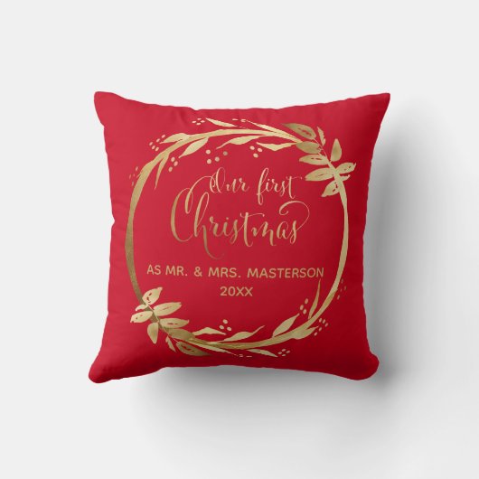 Onze eerste kerst als de heer & mevrouw. | Rode go Kussen (Achterkant)