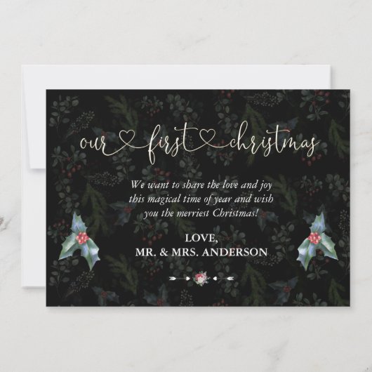 Onze Eerste Kerst Als Dhr. & Mevrouw Script Foto Kaart (Achterkant)