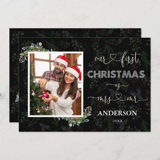Onze Eerste Kerst Als Dhr. & Mevrouw Script Foto Kaart (Voorkant / Achterkant)