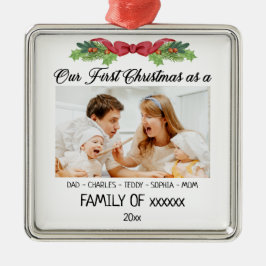 Onze eerste kerst als een familie met aangepaste f metalen ornament