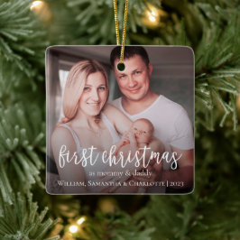 Onze eerste kerst als een familie van 3 foto keramisch ornament
