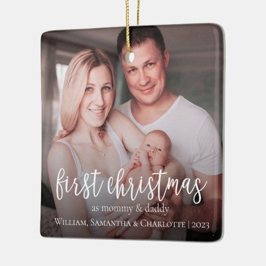 Onze eerste kerst als een familie van 3 foto keramisch ornament (Links)