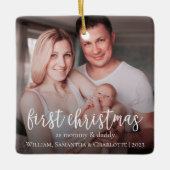 Onze eerste kerst als een familie van 3 foto keramisch ornament (Voorkant)