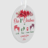 Onze eerste kerst als een familie van 4 Poinsettia Ornament (voorkant)