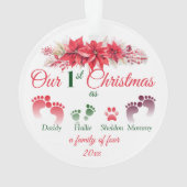 Onze eerste kerst als een familie van 4 Poinsettia Ornament (achterkant)