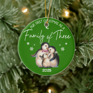 Onze eerste kerst als een familie van drie keramisch ornament
