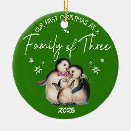 Onze eerste kerst als een familie van drie keramisch ornament