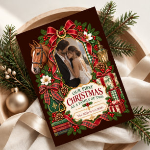 Onze eerste kerst als een gezin van twee paardensp feestdagenkaart