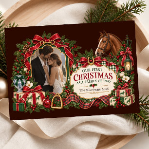 Onze eerste kerst als een gezin van twee paardensp feestdagenkaart