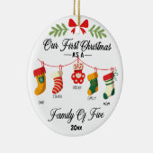 Onze eerste kerst als een gezin van vijf met namen keramisch ornament (Rechts)