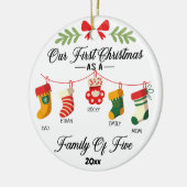 Onze eerste kerst als een gezin van vijf met namen keramisch ornament (Links)